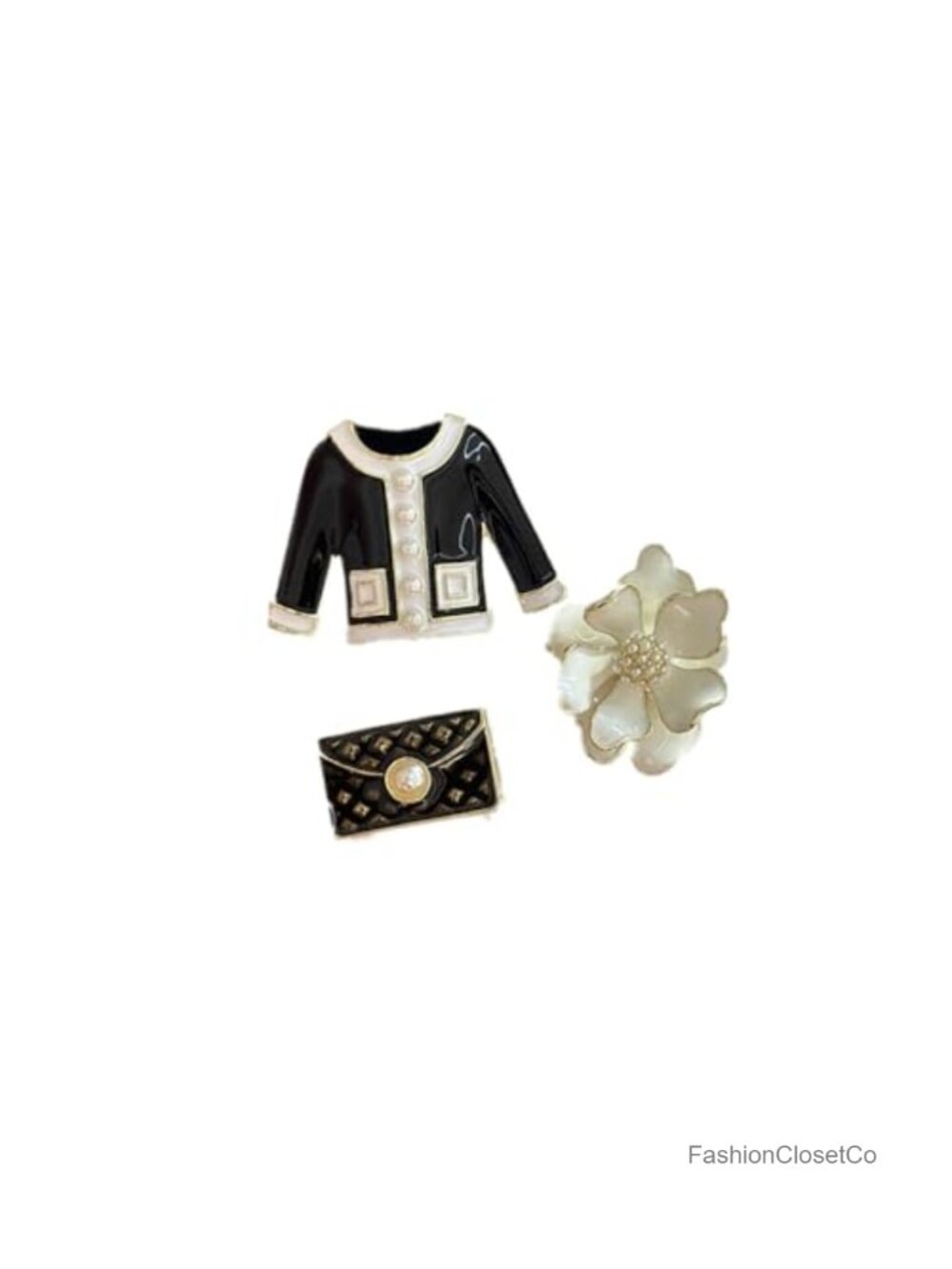 Imitation Pearl Enamel Flower Brooch Pin Set Retro Camellia Lapel Pins 3Pcs